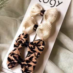 Straw Textured & Leopard Print Hair Clip Set