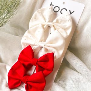 White Lace & Red Bow Hair Clip Set