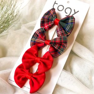 Plaid Pattern and Red Hair Clip Set