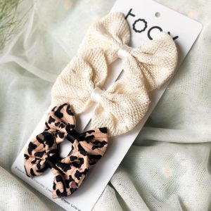 Straw Textured & Leopard Print Hair Clip Set