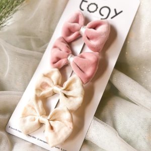 Velvet Pink & Cream Hair Clip Set