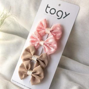 Pink Lace & Brown Hair Clip Set