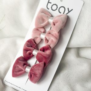 Powder Pink & Rosewood Velvet Bow Hair Clip Set