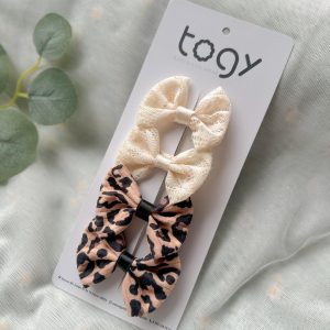 Ekru ve Leopar Desenli Fiyonk Toka Seti