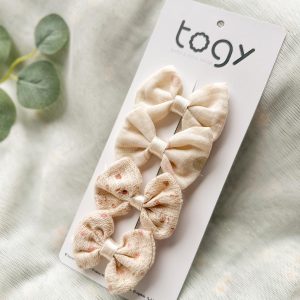 Fabric Hair Bow Clips – Cream & Beige Tones
