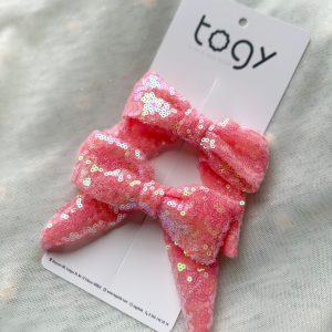 Pink Sequin Bow Hair Clip Set