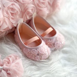 girl baby ballet flats with rose pattern