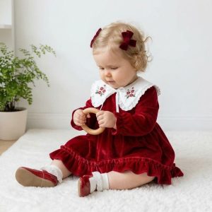 cherry red velvet baby girl dress